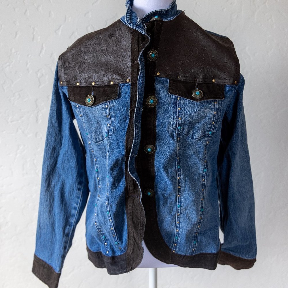 Diane Gilman 90's Western Denim Jean Jacket with Turquoise accents